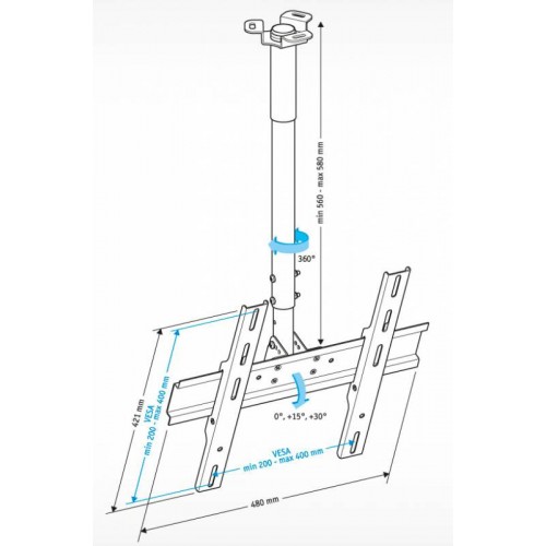 Кронштейн для телевизора Holder PR-101-W белый 32"-65" макс.60кг потолочный фиксированный