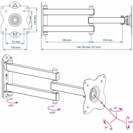 Кронштейн для телевизора Kromax DIX-15 черный 15"-28" макс.30кг настенный поворот и наклон