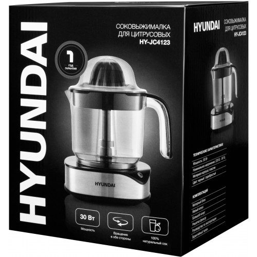 Соковыжималка цитрусовая Hyundai HY-JC4123 30Вт рез.сок.:1200мл. черный/нержавеющая сталь