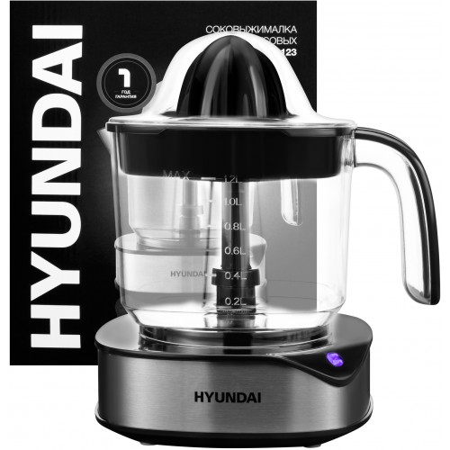 Соковыжималка цитрусовая Hyundai HY-JC4123 30Вт рез.сок.:1200мл. черный/нержавеющая сталь