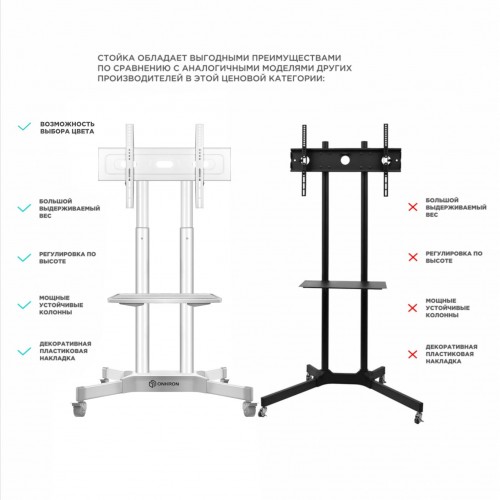 Стойка для телевизора Onkron TS1351 белая - напольная мобильная для экранов 32-65, макс. 50 кг