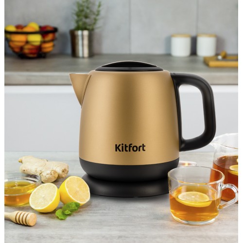 Чайник электрический Kitfort KT-6111 1л. 1630Вт золотистый/черный корпус: металл/пластик (КТ-6111)