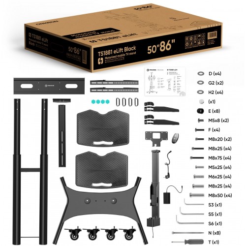 Подставка для телевизора Onkron TS1881 Elift черный, 50-86, макс. 90кг, моторизованный наклонный лифт