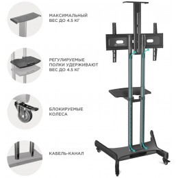 Стойка для телевизора Onkron TS1551 черный 40"-70" макс.55.5кг напольный мобильный