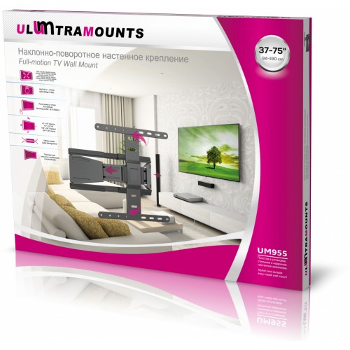 Кронштейн для телевизора Ultramounts UM955 черный 37"-75" макс.50кг настенный поворот и наклон