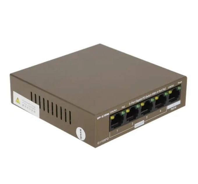 Коммутатор TENDA G1105PD (IP-COM) (5 портов Ethernet 10/100/1000 Мбит/сек, 4xPoE IEEE 802.3af 15.4W (max 30W)) (G1105PD)
