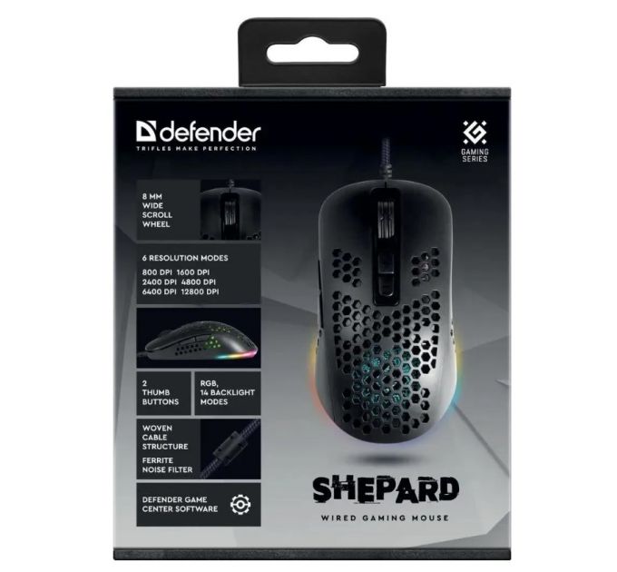 Мышь проводная Defender Shepard GM-620L черный, 12800 dpi, USB, кнопки - 7
