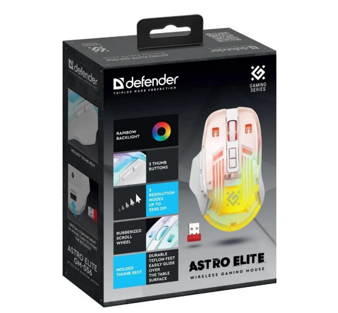 Мышь беспроводная Defender Astro Elite GM-056 белый, 3200 dpi, радиоканал, USB, кнопки - 7