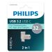 Флеш диск 32Gb PHILIPS 2-in-1 USB 3.2 USB C, OTG, USB 3.2/Type-C, Металл, 100 MB/s