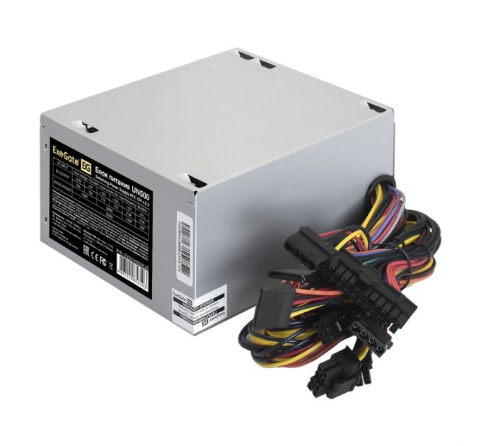 Блок питания 500W ExeGate UN500 (ATX, 12cm fan, 24pin, 2x(4+4)pin, 2xPCI-E, 5xSATA, 3xIDE)
