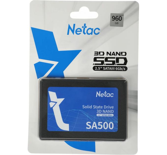Накопитель SSD Netac SA500, 960GB, SATA III, 2.5", R/W 530/475