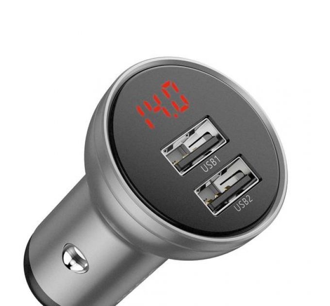 Baseus Digital Display Dual USB 4.8A Car Charger 24W Silver