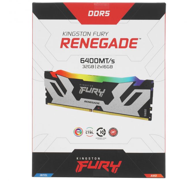 Оперативная память Kingston Fury Renegade, DDR5, 32GB (2x16GB), 6400MHz, CL32, DIMM, с радиатором, R
