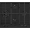 Варочная поверхность Smeg/ Газовая варочная поверхность, 60 см, Classica, 4 конфорки, поворотные переключатели, газ-контроль, автоматический электроподжиг, чугунные решетки, цвет черный