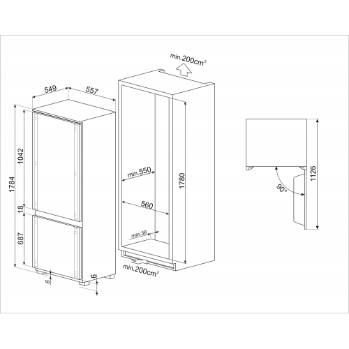 Встраиваемый холодильник Smeg 244 л с полным No Frost, инверторным компрессором и LCD-дисплеем - Энергоэффективность D