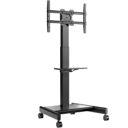 Мобильная стойка ONKRON TS1552 Elift BLACK для ТВ 43-75 (макс. 65 кг) с регулировкой высоты 950-1600 мм, наклоном +5°/-10°, 2 полки, колесики с блокировкой.