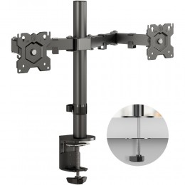 Кронштейн для 2-х мониторов ONKRON D221E Black, 13-32, струбцина, наклон -45°/+45°, поворот 360°, вылет 0-381мм, макс. нагрузка 2x8кг.