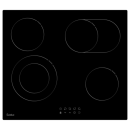 Варочная панель Evelux HEV 642 B, 60 см, Hi Light, 4 конфорки, сенсорное управление, таймер, защитное отключение, черное стекло