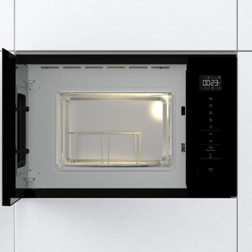 Встраиваемая микроволновая печь Gorenje 20 л с грилем, 8 автопрограммами и сенсорным управлением - черная