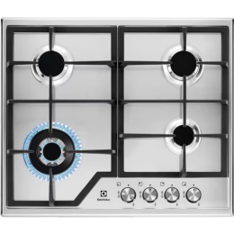 ELECTROLUX CGS6436BX - Газовая варочная поверхность, нержавеющая сталь, 8550 Вт, WOK, электроподжиг, газ-контроль, чугунные решетки, 59.5x51 см.