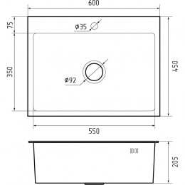 GRANFEST METAL 6045 inox 1 чаша 550x350x205 врезной монтаж