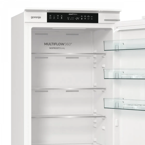 Встраиваемый двухкамерный холодильник Gorenje - белый, с металлической дверцей, открывание влево/вправо, класс SN/N/ST/T