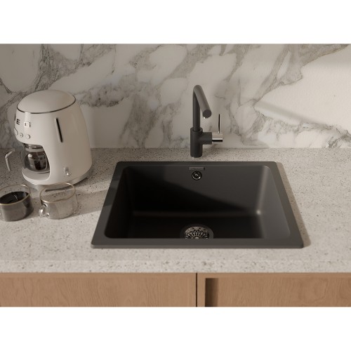 RIVELATO Мойка BERKANA 50 1-чаш 560*430, монтаж: универсальный, материал: кварц, цвет: антрацит
