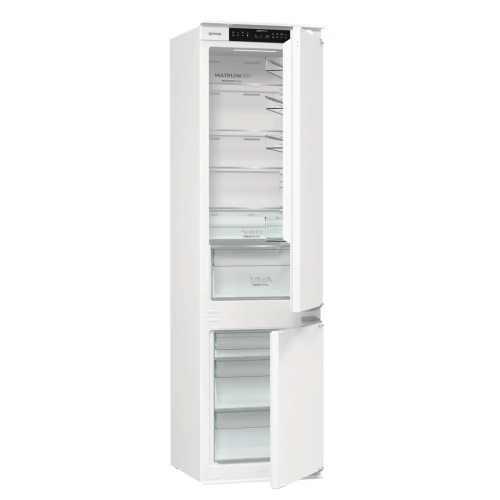 Встраиваемый двухкамерный холодильник Gorenje - белый, с металлической дверцей, открывание влево/вправо, класс SN/N/ST/T