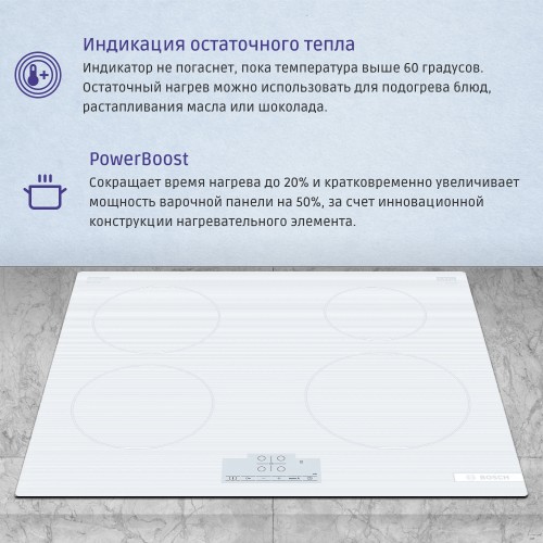 Индукционная плита 60 см с сенсорным управлением - белая