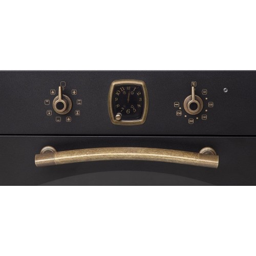 Встраиваемый духовой шкаф Korting Retro Calabria - 59.8x59.5x56 см, 8 режимов, гриль, таймер, телескопические направляющие, черный и бронза
