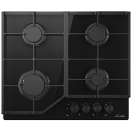 Варочная поверхность MONSHER MGG 62 Noir, 59 см, газ, чугунные решетки, газ-контроль, электроподжиг, черное стекло