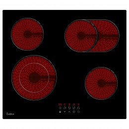 Варочная панель Evelux HEV 642 B, 60 см, Hi Light, 4 конфорки, сенсорное управление, таймер, защитное отключение, черное стекло