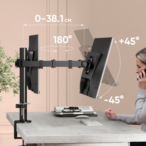Кронштейн для 2-х мониторов ONKRON 13-32 с наклоном -45°/+45°, поворотом 360°, макс. нагрузкой 16 кг и вылетом 0-381 мм