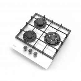Газовая варочная панель EVELUX HEG 425 WG, 45 см, 3 конфорки, WOK, чугунные решетки, газ-контроль, электроподжиг, белая