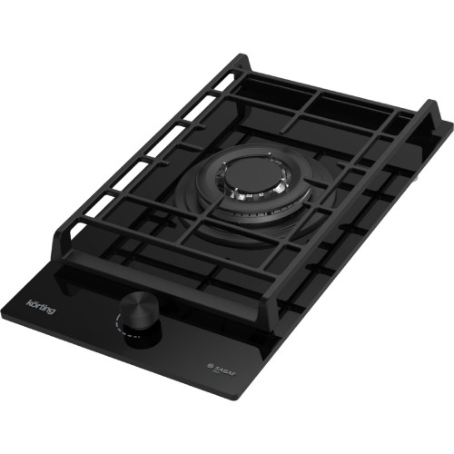 Встраиваемая газовая варочная панель KORTING 30 см на стекле с WOK, газ-контролем и электроподжигом - черное стекло