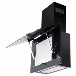 Наклонная вытяжка Korting khc 67806 icpgn, 60 см, 650 м³/ч, 3 режима, LED освещение, таймер, черное стекло.