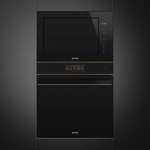 Встраиваемая микроволновая печь SMEG FMI625CN - 60 см, 5 функций, черное стекло Eclipse, высота 38 см