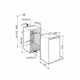 Встраиваемый холодильник LIEBHERR/ EIGER, ниша 122, ВхШхГ 1213х559х546 мм, Pure, EasyFresh, без МК, door-on-door