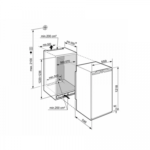Встраиваемый холодильник LIEBHERR/ EIGER, ниша 122, ВхШхГ 1213х559х546 мм, Pure, EasyFresh, без МК, door-on-door