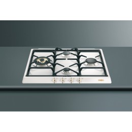 Газовая варочная поверхность SMEG SPR864BGH, 60 см, белая, позолоченная фурнитура, 4 конфорки, WOK.