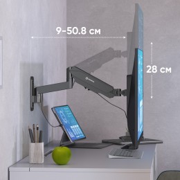 Кронштейн ONKRON G150 Black для мониторов 13-34, VESA 100x100, наклон 35º, поворот 180º, вылет 52,1 см, нагрузка до 8 кг.
