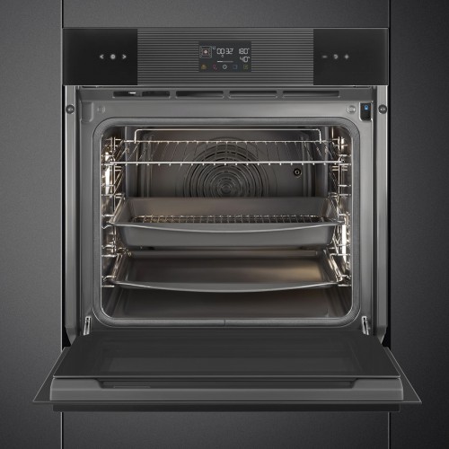 Встраиваемый духовой шкаф SMEG 60 см с паром, пиролитической очисткой, 12 программ, 68 л, черный цвет - купить в интернет-магазине