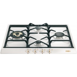 Газовая варочная поверхность SMEG SPR864BGH, 60 см, белая, позолоченная фурнитура, 4 конфорки, WOK.