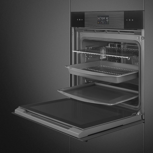 Встраиваемый духовой шкаф SMEG 60 см с паром, пиролитической очисткой, 12 программ, 68 л, черный цвет - купить в интернет-магазине