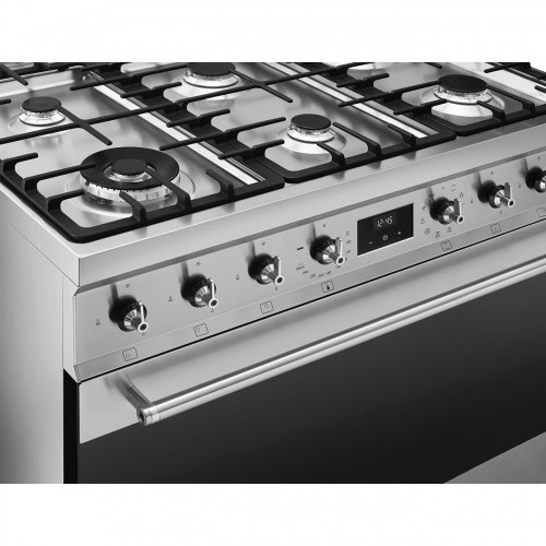 Плита SMEG Classica 90x60 см – газовая варочная панель с 6 конфорками, электрической духовкой (129 л), грилем, газ-контролем и энергоэффективностью А, нержавеющая сталь
