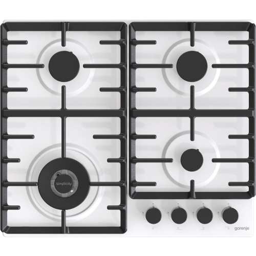 Встраиваемая газовая панель GORENJE 60 см с газ-контролем, чугунными решетками и воком, белая