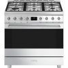 Плита SMEG Classica 90x60 см – газовая варочная панель с 6 конфорками, электрической духовкой (129 л), грилем, газ-контролем и энергоэффективностью А, нержавеющая сталь