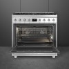 Плита SMEG Classica 90x60 см – газовая варочная панель с 6 конфорками, электрической духовкой (129 л), грилем, газ-контролем и энергоэффективностью А, нержавеющая сталь