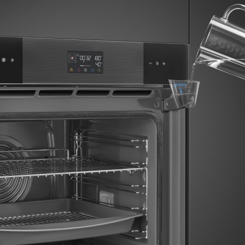 Встраиваемый духовой шкаф SMEG 60 см с паром, пиролитической очисткой, 12 программ, 68 л, черный цвет - купить в интернет-магазине