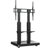 Мобильная моторизованная стойка ONKRON для ТВ 50-120 (200x200 до 900x800) - максимальная нагрузка 120кг, высота 910-1560мм, с кабель-каналом и регулируемой полкой, черная